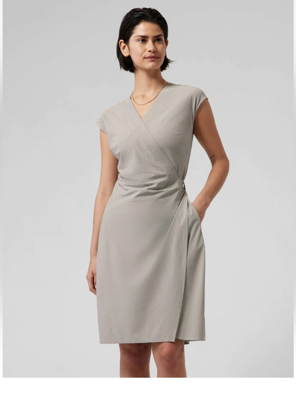 NWT Athleta Newport Wrap Dress - City Stripe Black & Sea Salt - Small